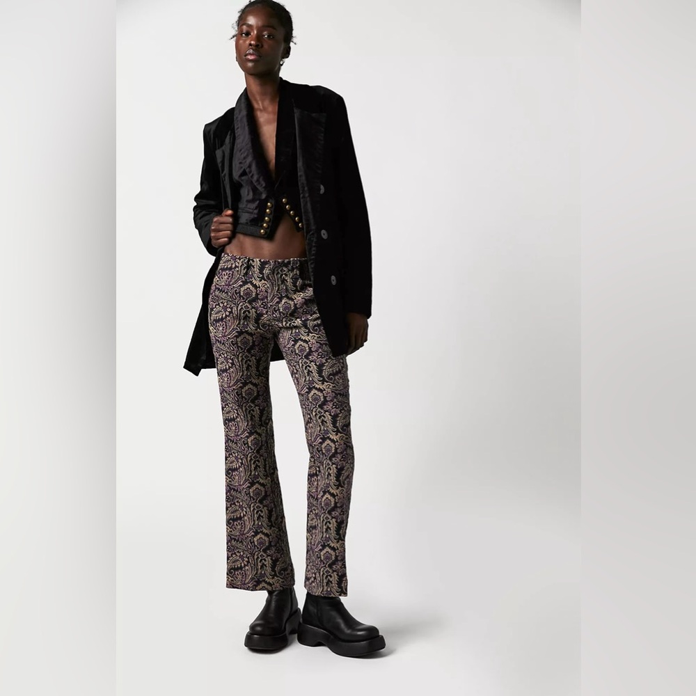 Free People Black and Purple Paisley Pants